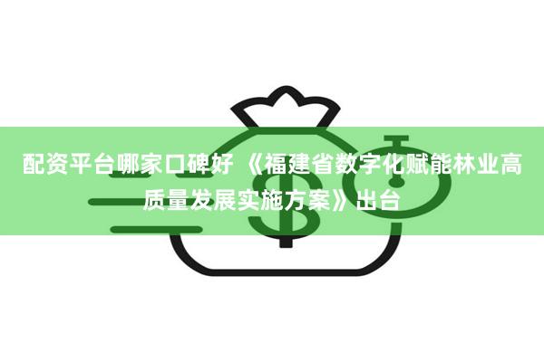配资平台哪家口碑好 《福建省数字化赋能林业高质量发展实施方案》出台