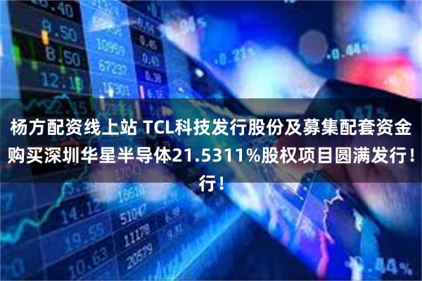 杨方配资线上站 TCL科技发行股份及募集配套资金购买深圳华星半导体21.5311%股权项目圆满发行！